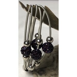 Y2K Multi Strand Bracelet 7.5" Red Crystal Cluster Ball Silver Beads Snake Chain